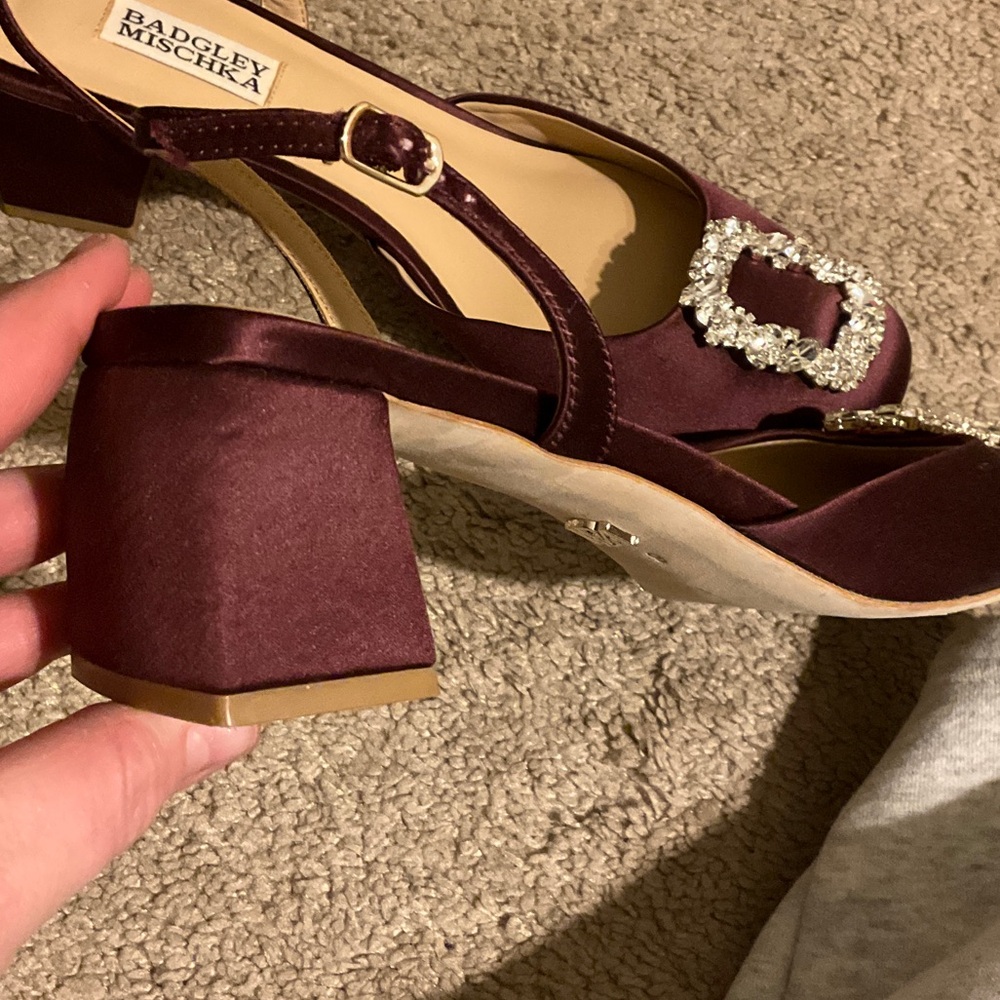 Badgley Mischka Vivia Satin Block Heel Slingbacks with Crystal Buckle - Picture 6 of 9